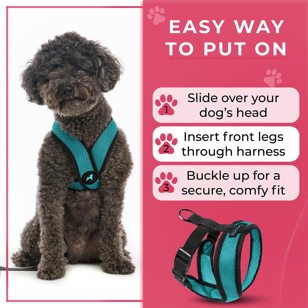 Gooby Comfort X Harness turquoise machine-washable fabric for easy care.