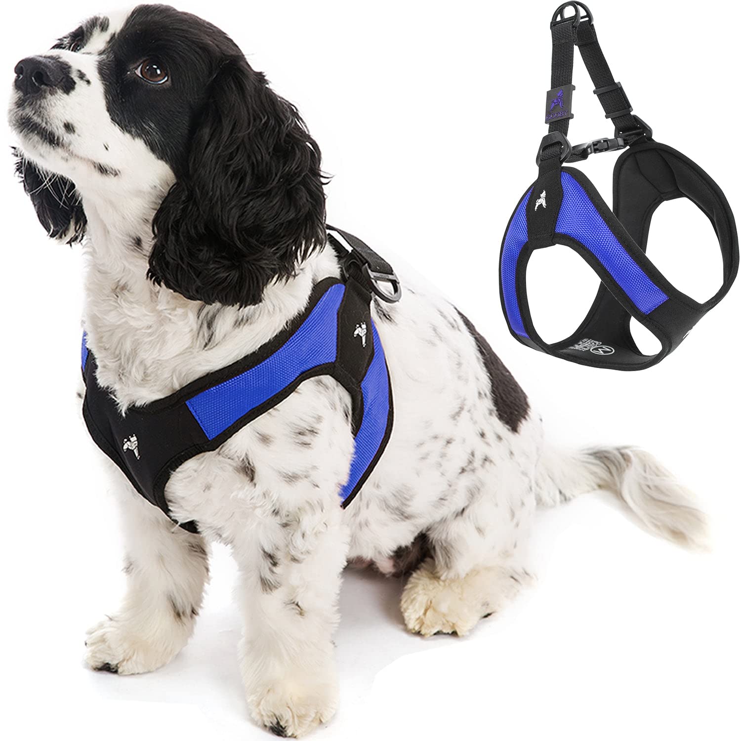 Gooby Escape Free Easy Fit Harness blue front view for escape-proof walks