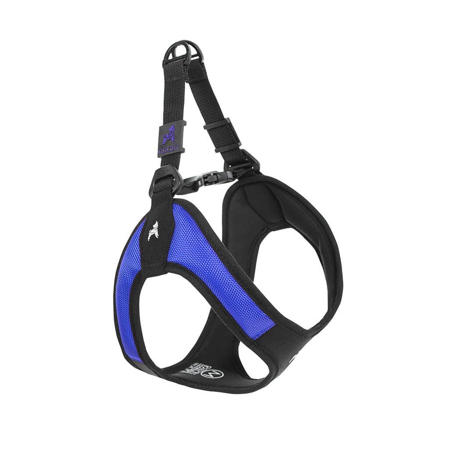 Gooby Escape Free Easy Fit Harness blue leash ring close-up, lightweight durability