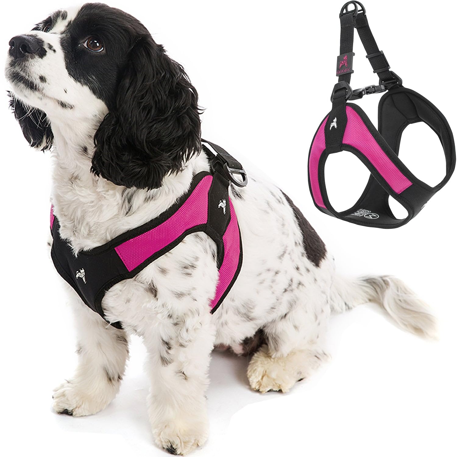 Gooby Hot Pink Small Dog Harness with easy-fit design for comfortable daily walks.