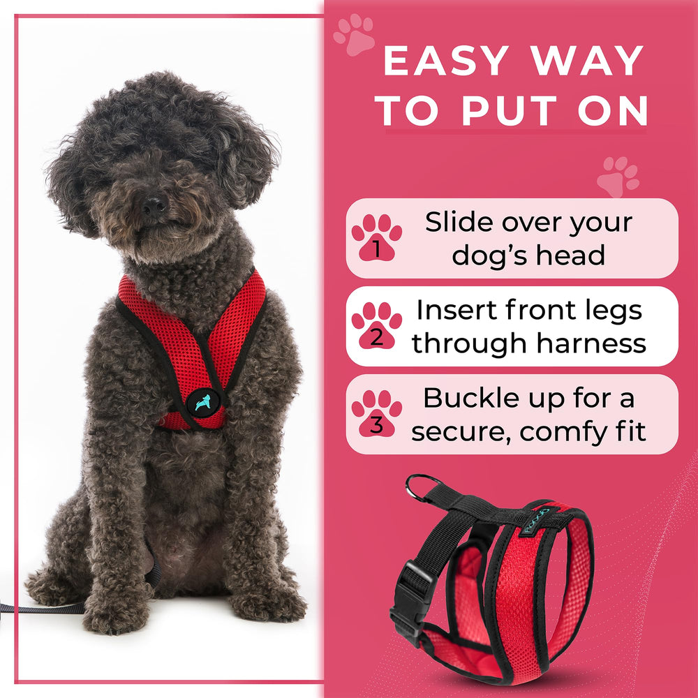 Gooby Patented choke-free X-frame design on red harness.