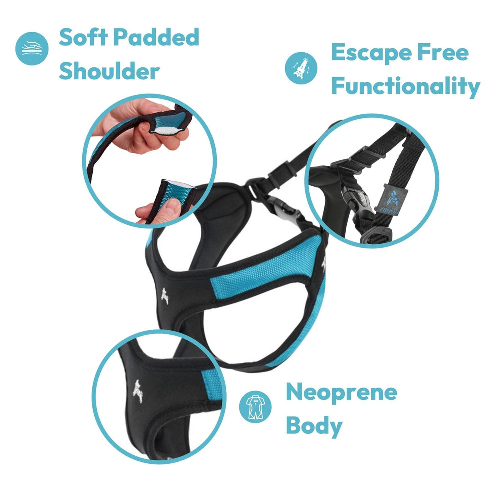 Gooby quick-release buckle detail on hot pink harness for secure, fast adjustments