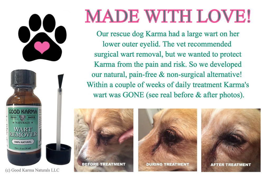 Natural ingredients listed for GOOD KARMA NATURALS dog wart remover.