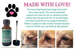 Natural ingredients listed for GOOD KARMA NATURALS dog wart remover.