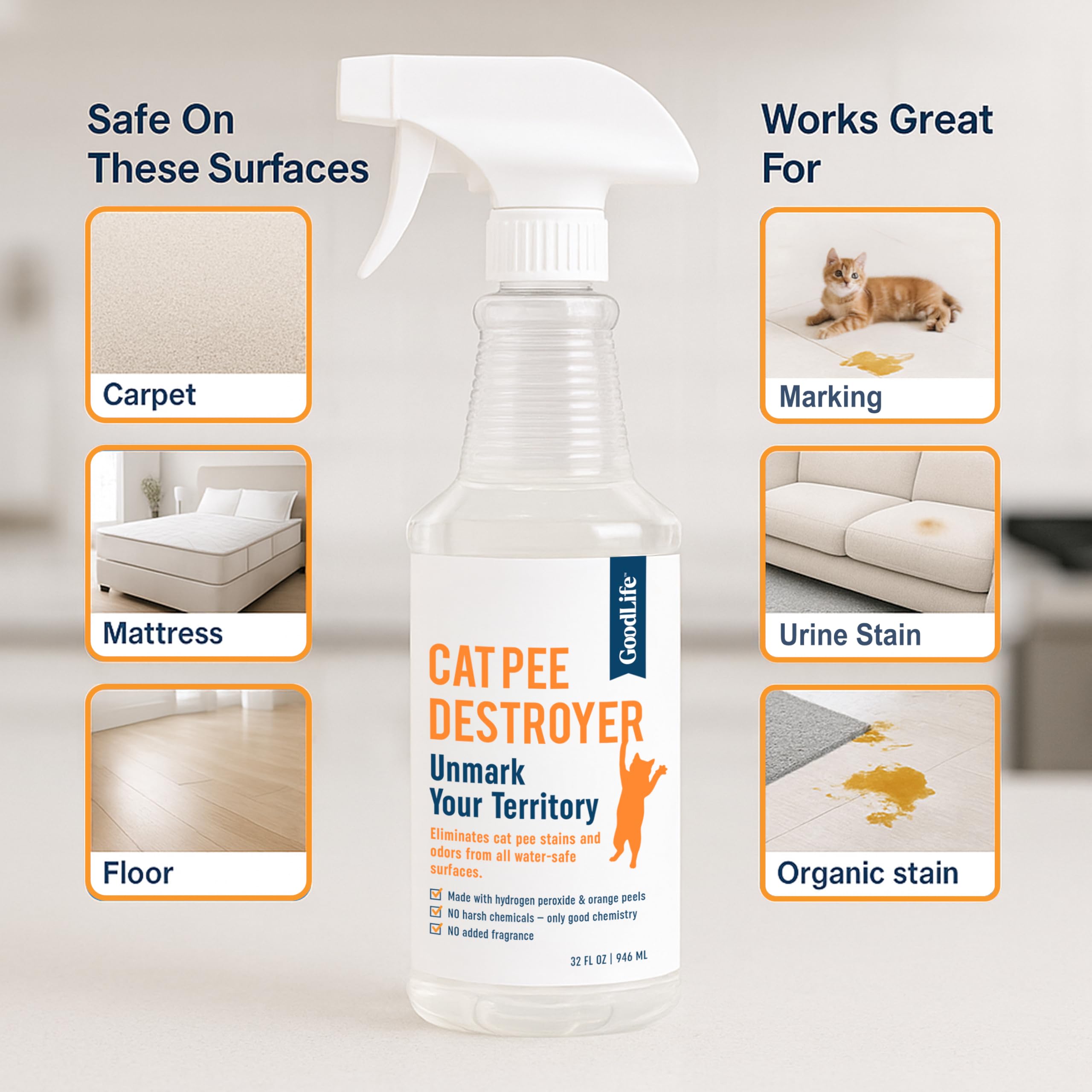 Good Life Solutions Cat Pee Destroyer application spray for quick odor control.