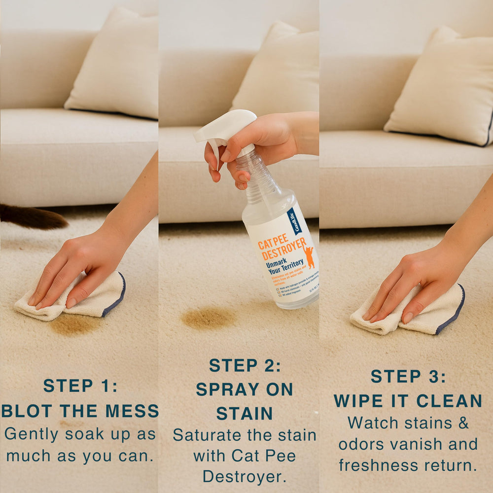Good Life Solutions Cat Pee Destroyer cleans carpet with stubborn stains.
