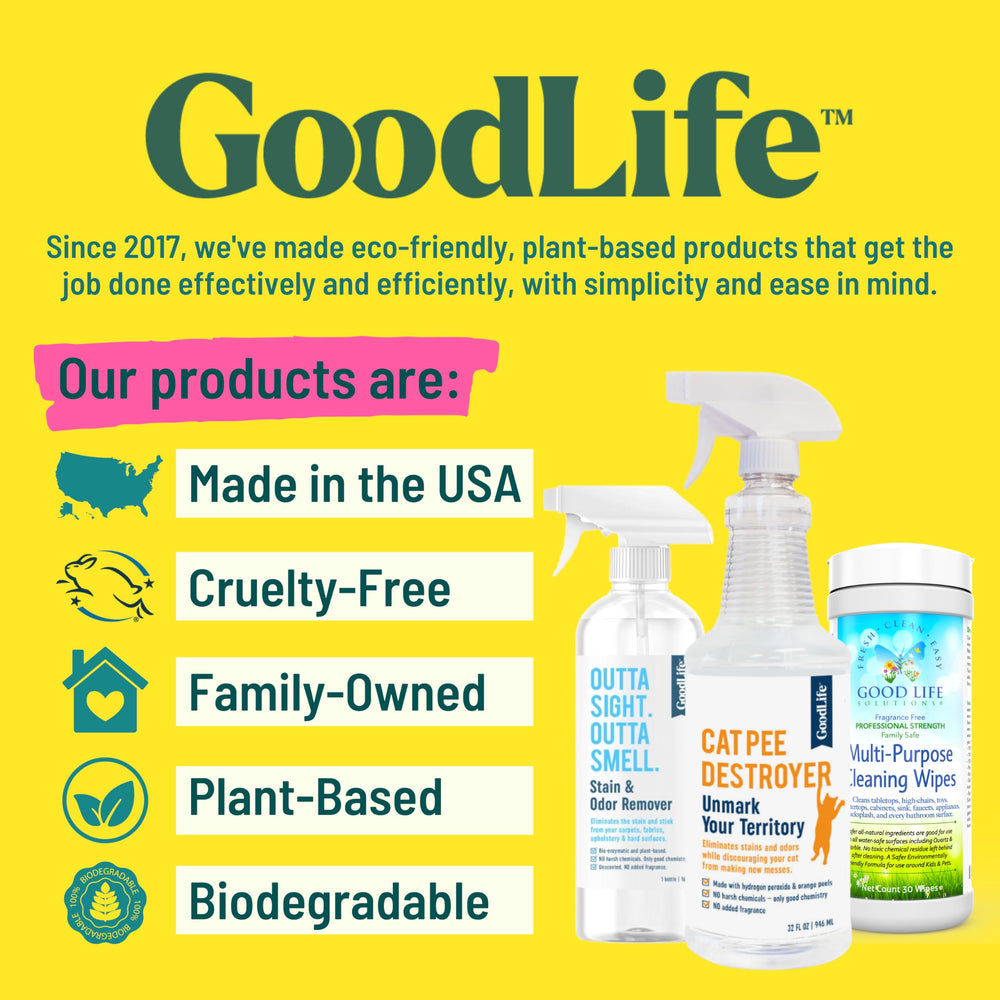 Good Life Solutions Cat Pee Destroyer deterrent scent helps prevent repeat messes.