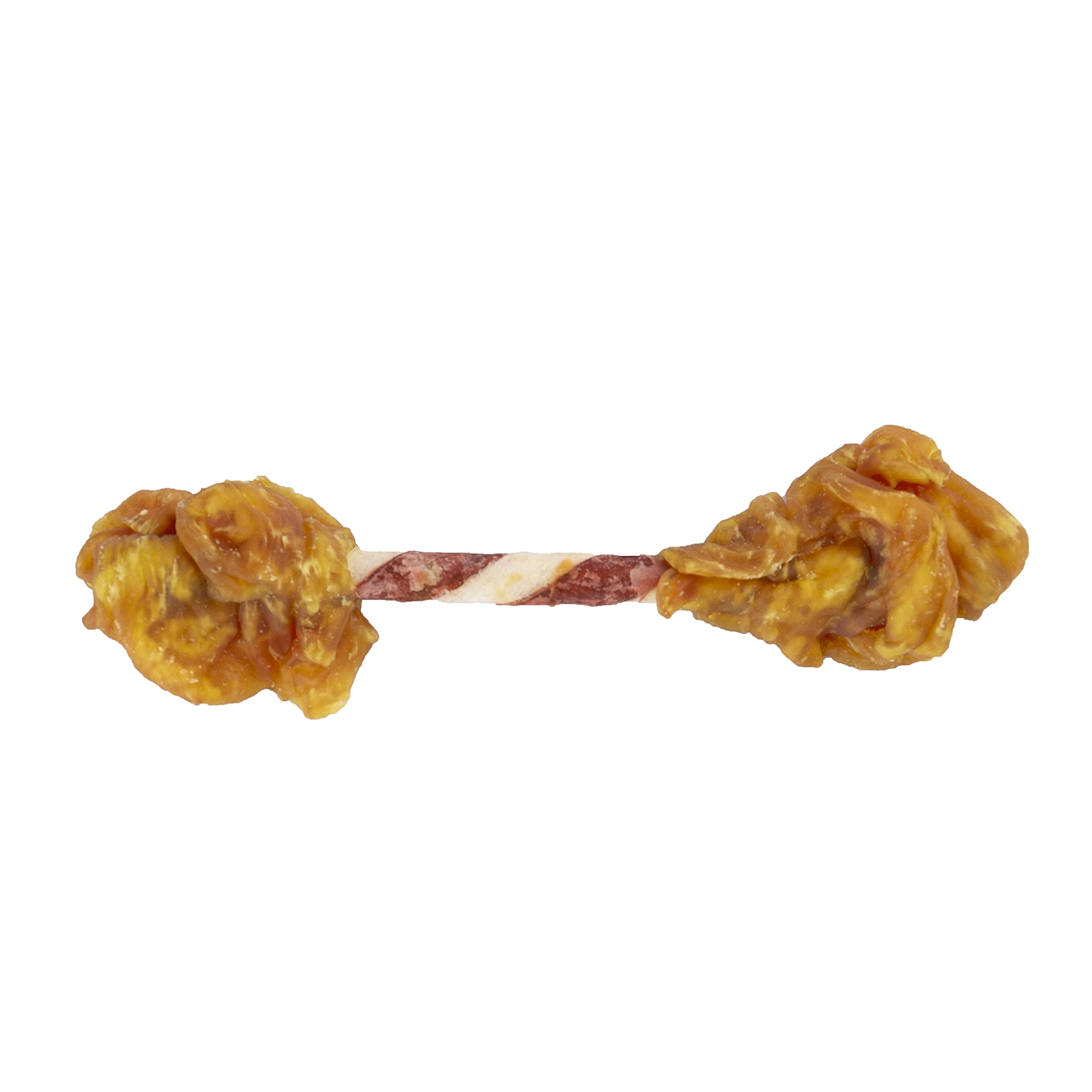 GOOD 'N' FUN Triple Flavor Double Pops with Chicken close-up on real chicken and beef hide ingredients.