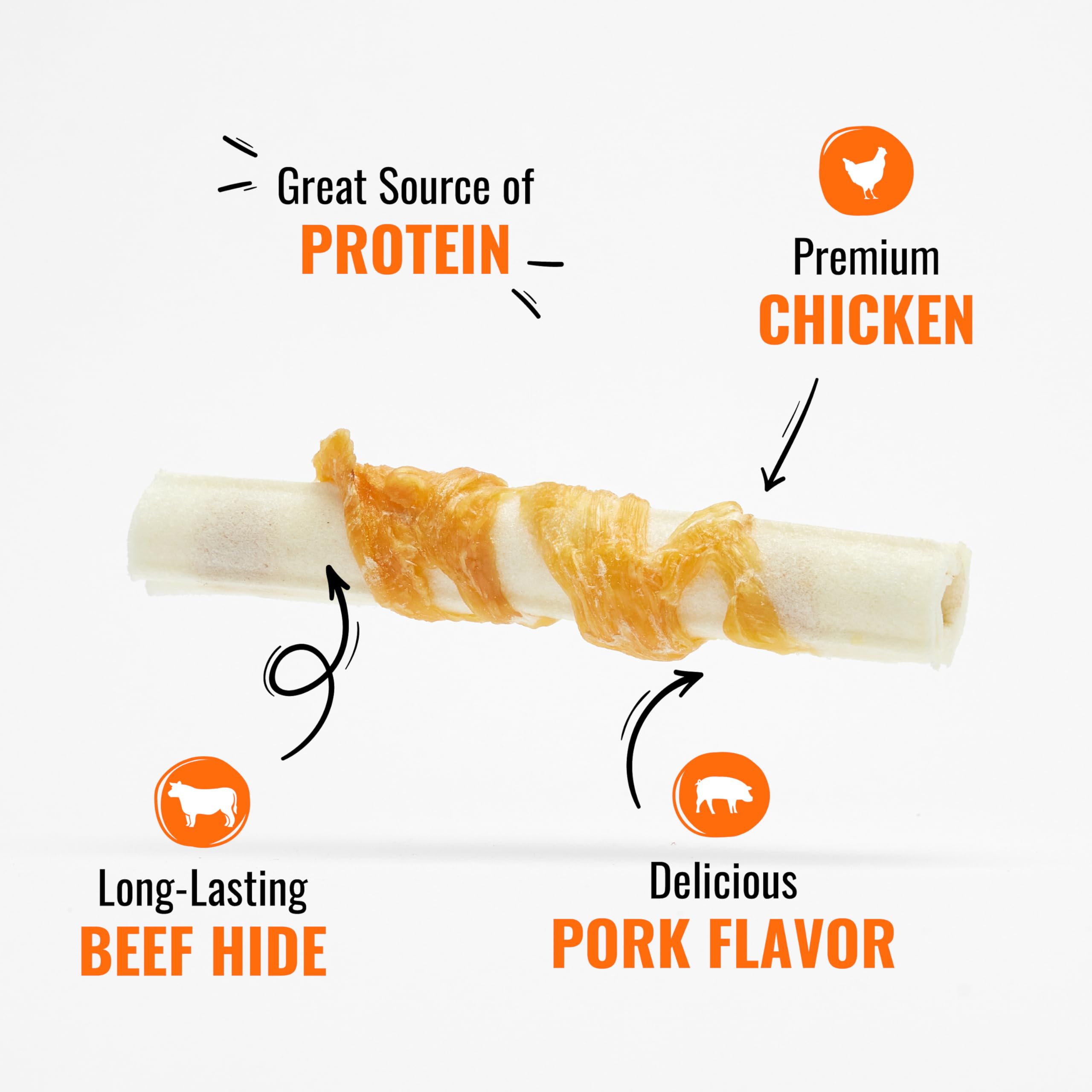 GOOD 'N' FUN Mighty Chewer Stick wrapped in chicken, protein-rich chew for dogs.