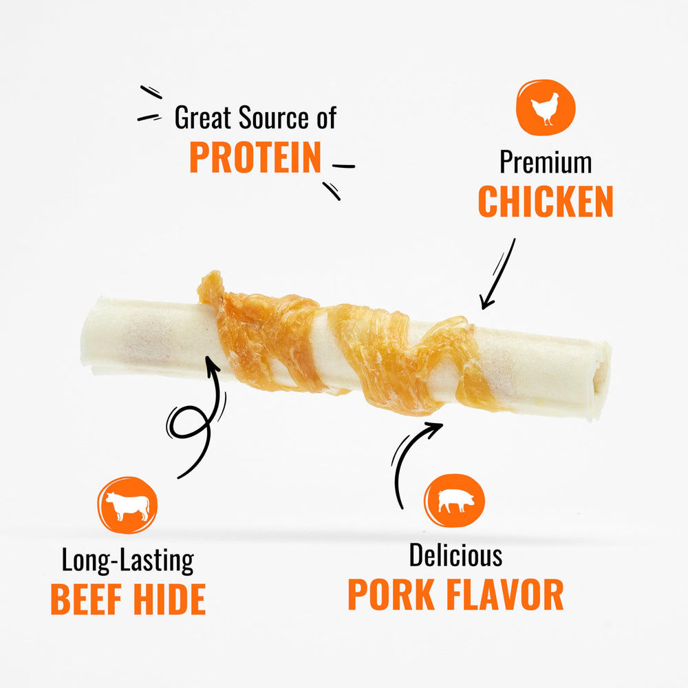 GOOD 'N' FUN Mighty Chewer Stick wrapped in chicken, protein-rich chew for dogs.