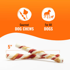 Close-up of ingredients: beef hide, pork flavor, real chicken.