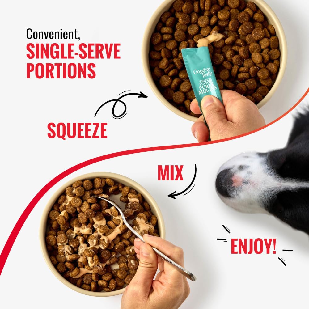 Good 'N' Tasty puree on kibble provides quick, even distribution.