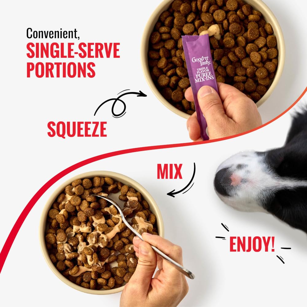 Good 'n' Tasty no-chicken-added label closeup highlights chicken-free formulation.
