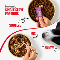 Good 'n' Tasty no-chicken-added label closeup highlights chicken-free formulation.