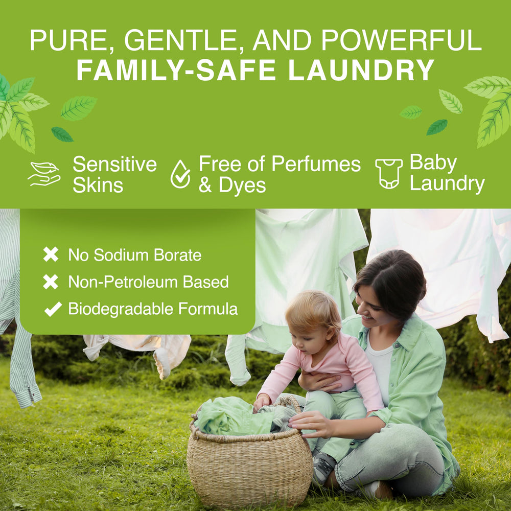 Good Natured Brand detergent being used to clean pet toys and bedding in washer