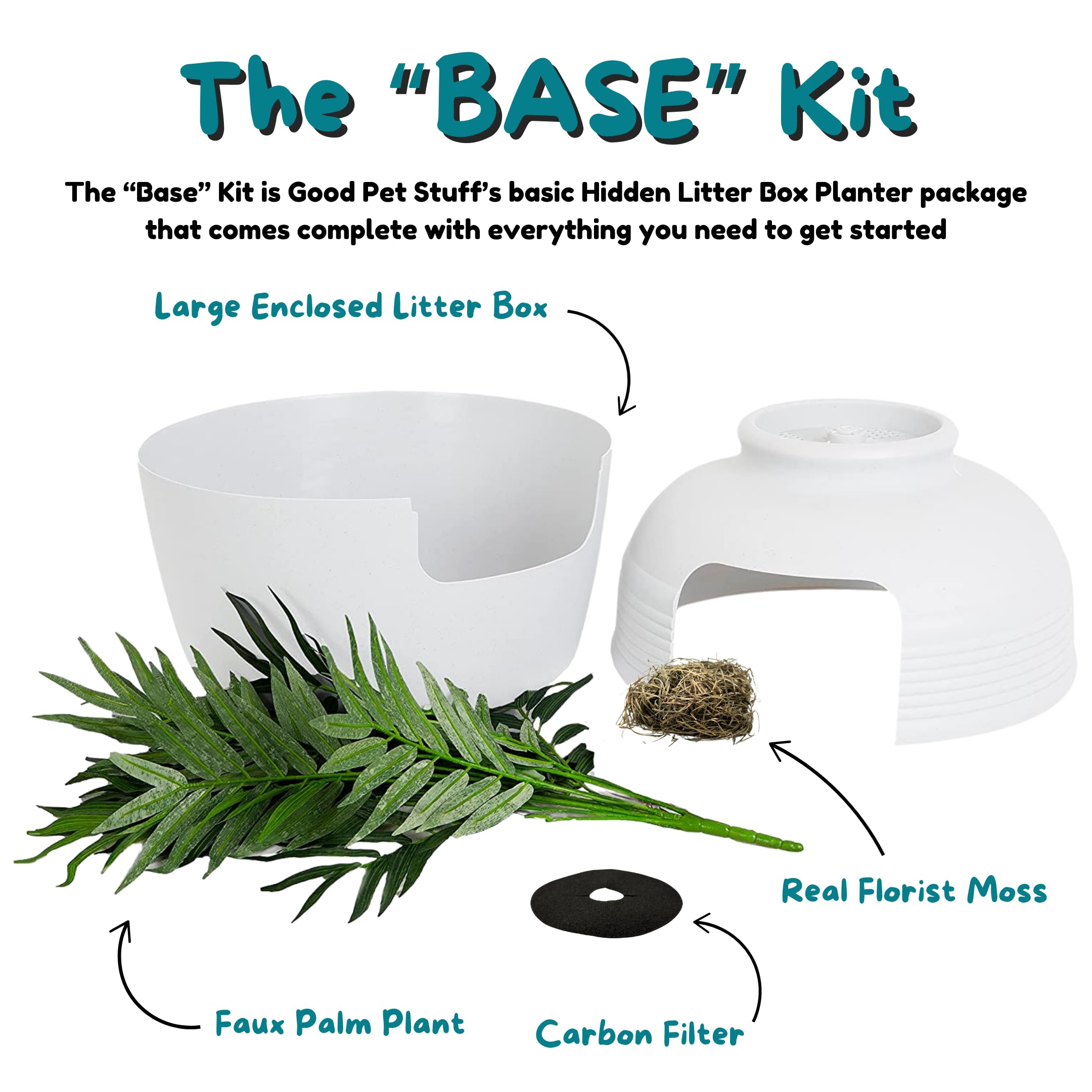 Good Pet Stuff hidden litter box planter carbon-filter system for odor management.