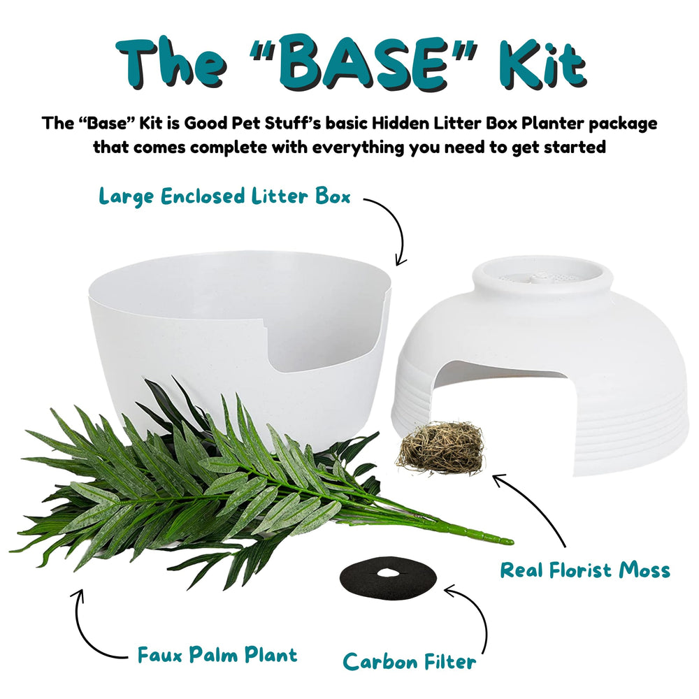 Good Pet Stuff hidden litter box planter carbon-filter system for odor management.