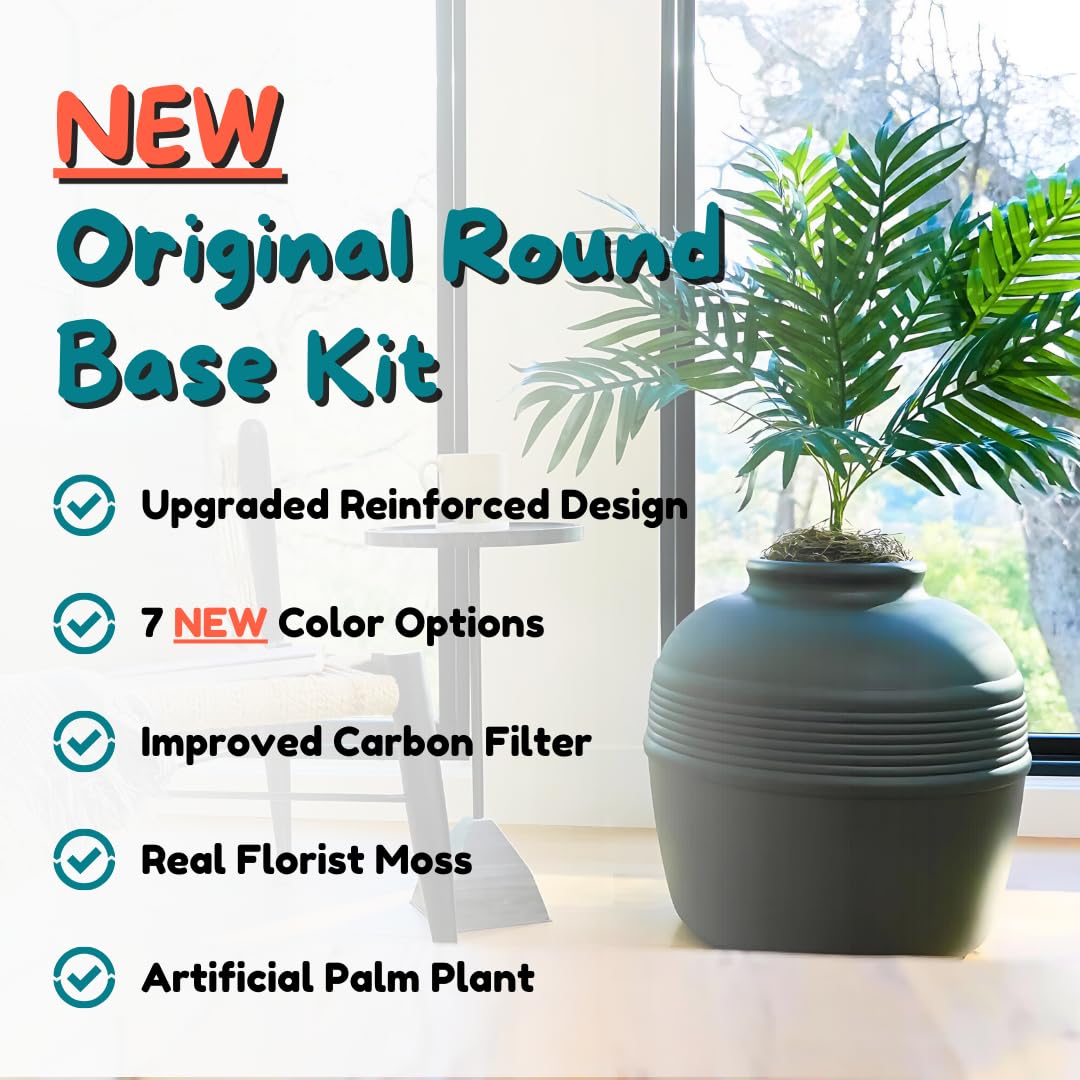 Good Pet Stuff Hidden Litter Box Planter includes a faux palm plant for disguise