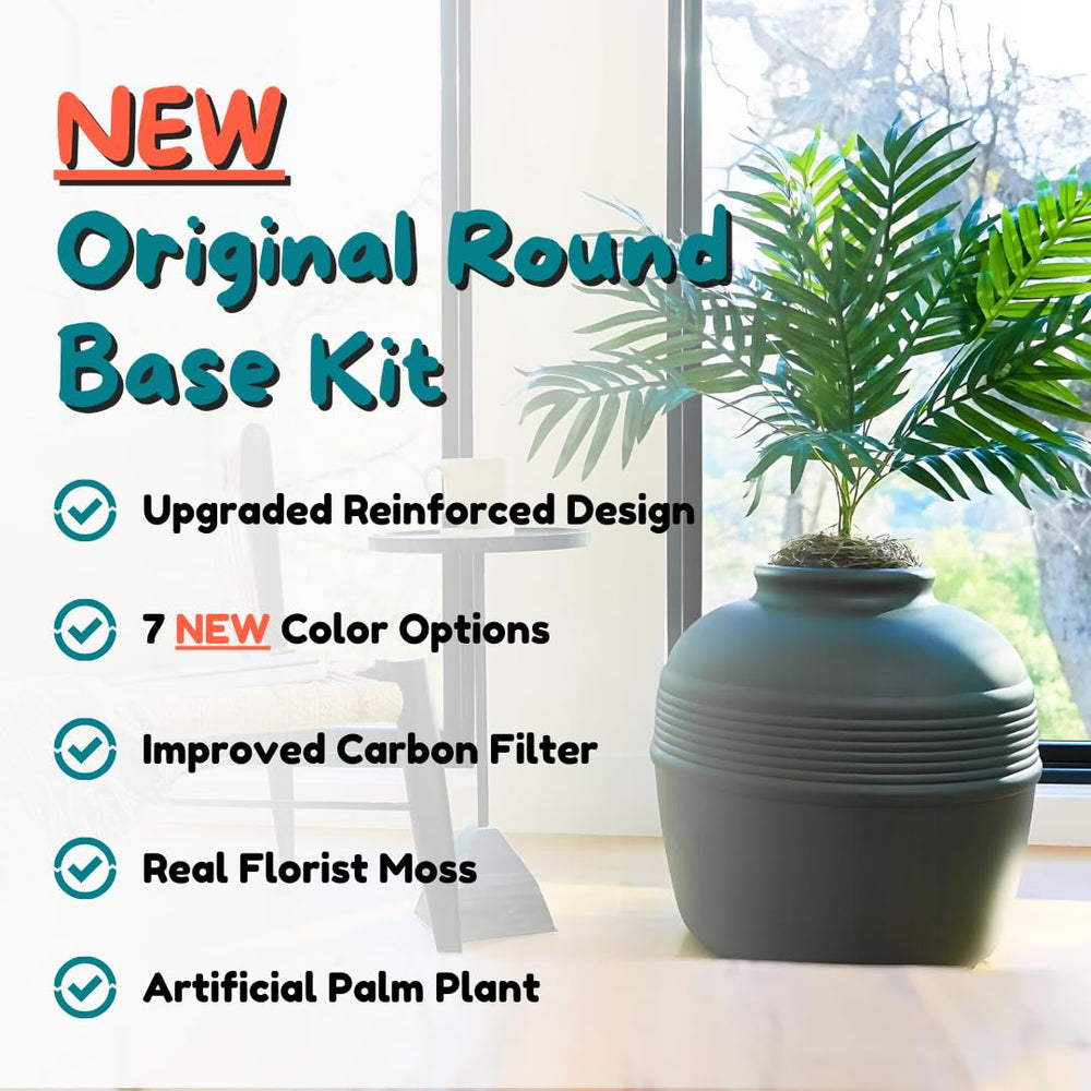 Good Pet Stuff Hidden Litter Box Planter includes a faux palm plant for disguise