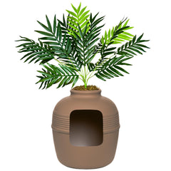 Good Pet Stuff hidden litter box planter in chestnut brown, front view blending with decor.