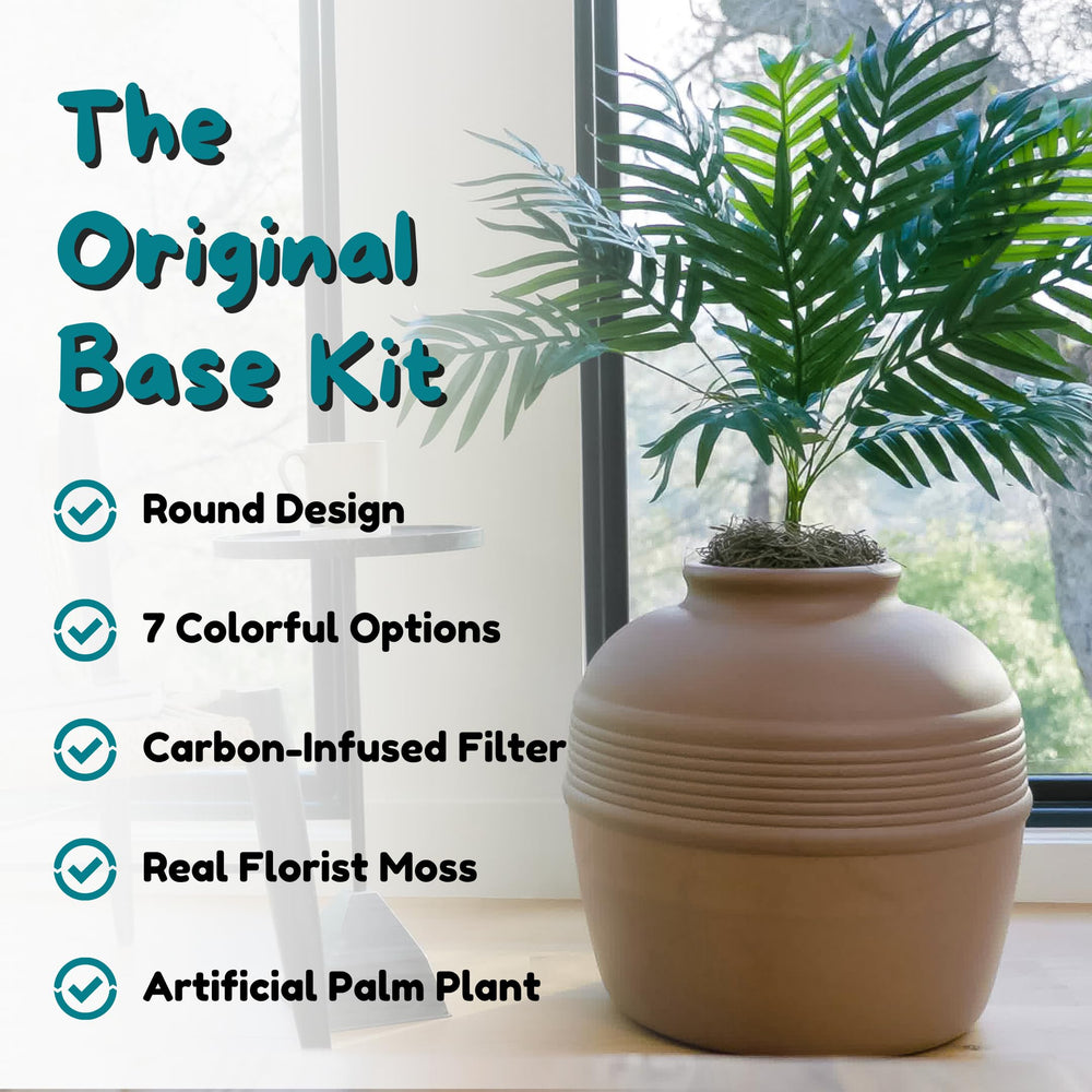 Good Pet Stuff planter top view with faux palm blends with decor