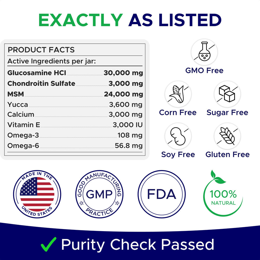 GoodGrowlies glucosamine dog chews ingredient panel with MSM and omega-3.