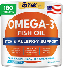 GOODGROWLIES Omega 3 dog chews bottle pour highlights salmon oil for glossy coat