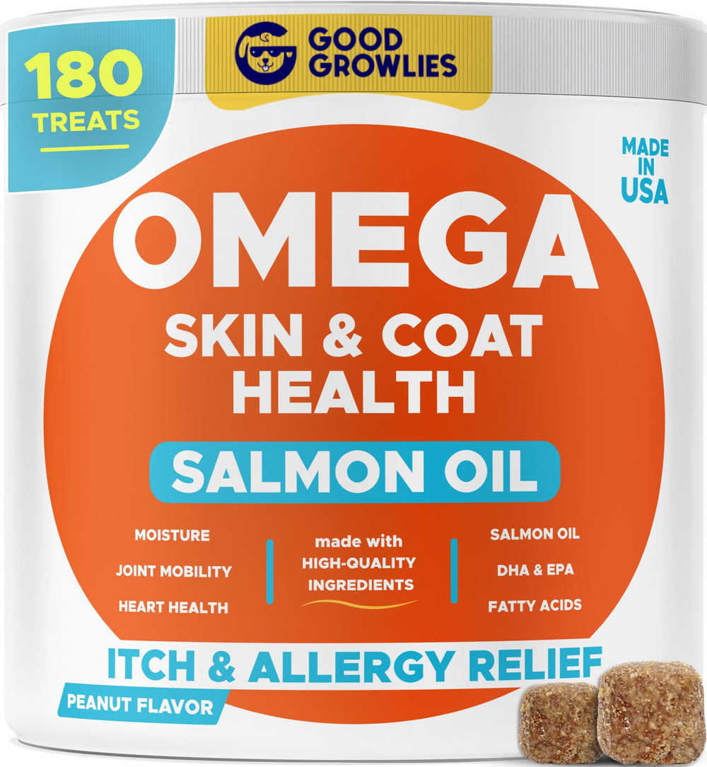 GOODGROWLIES Omega3 dog bottle offers easy daily skin care