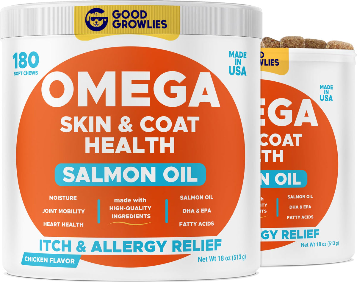 GOODGROWLIES Omega-3 for Dogs bottle with label and benefits