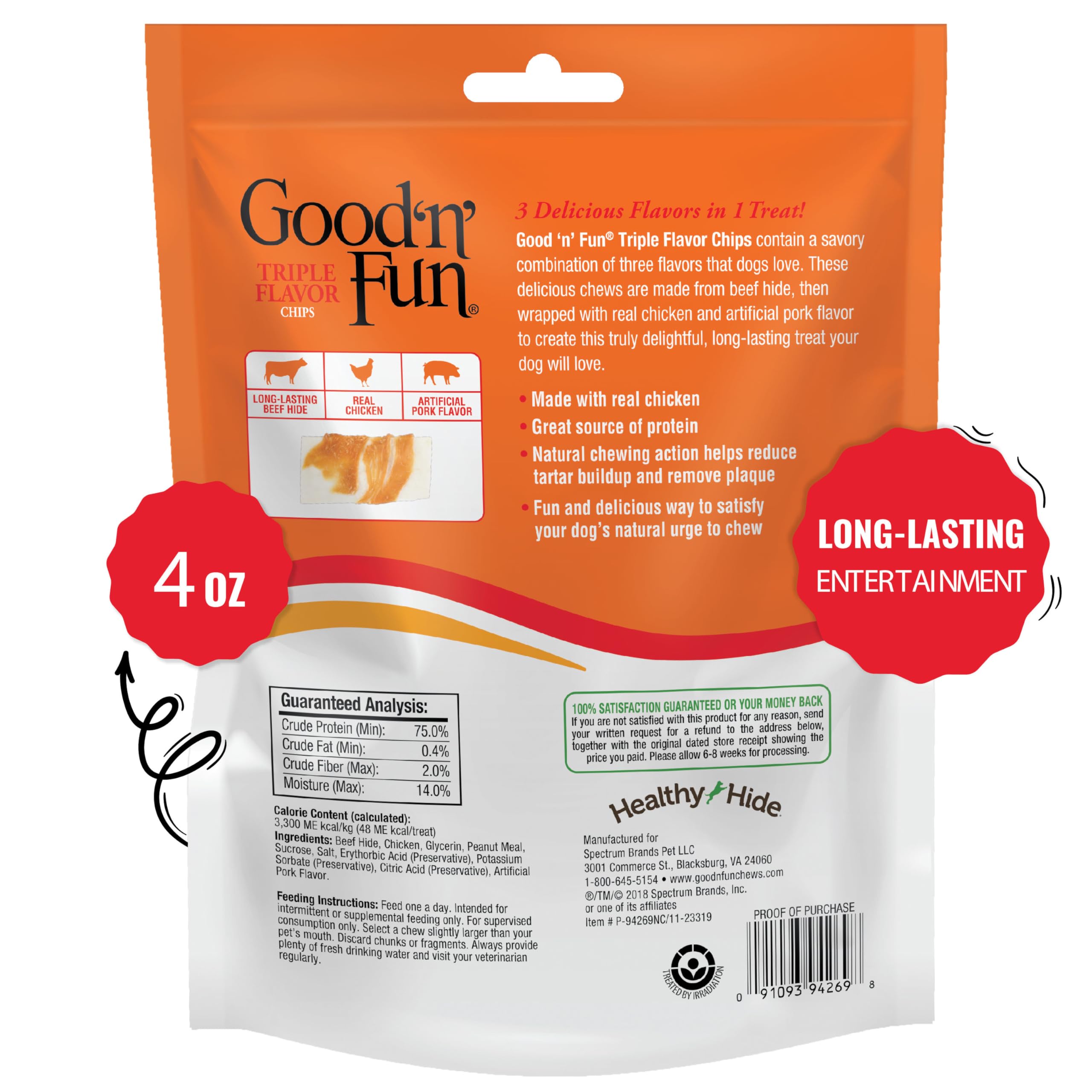 GOOD 'N' FUN chips wrapped with real chicken for flavor and protein
