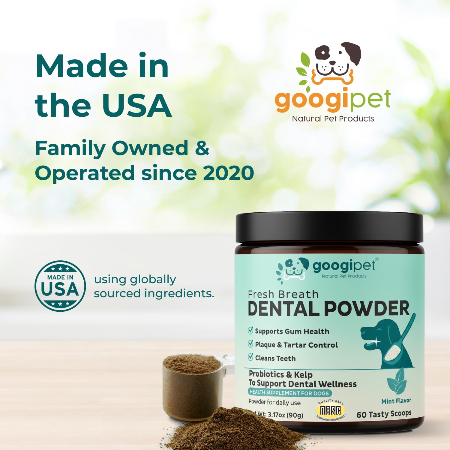 Googipet NASC-certified badge on packaging.
