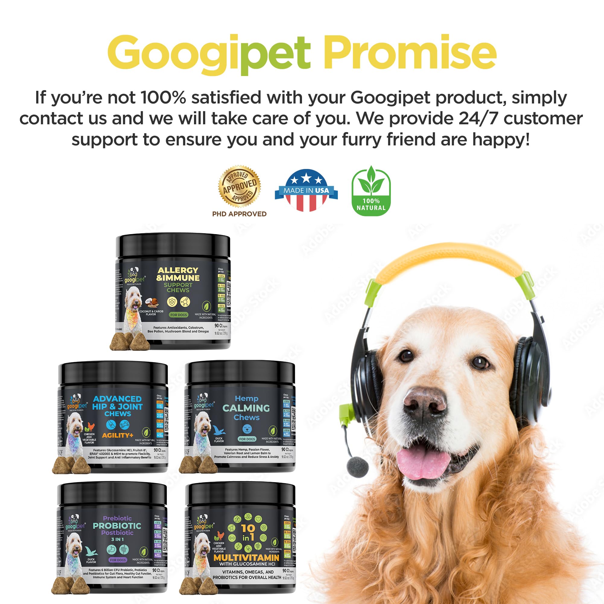 Googipet Dog Allergy Chews paw relief imagery suggesting reduced itching.