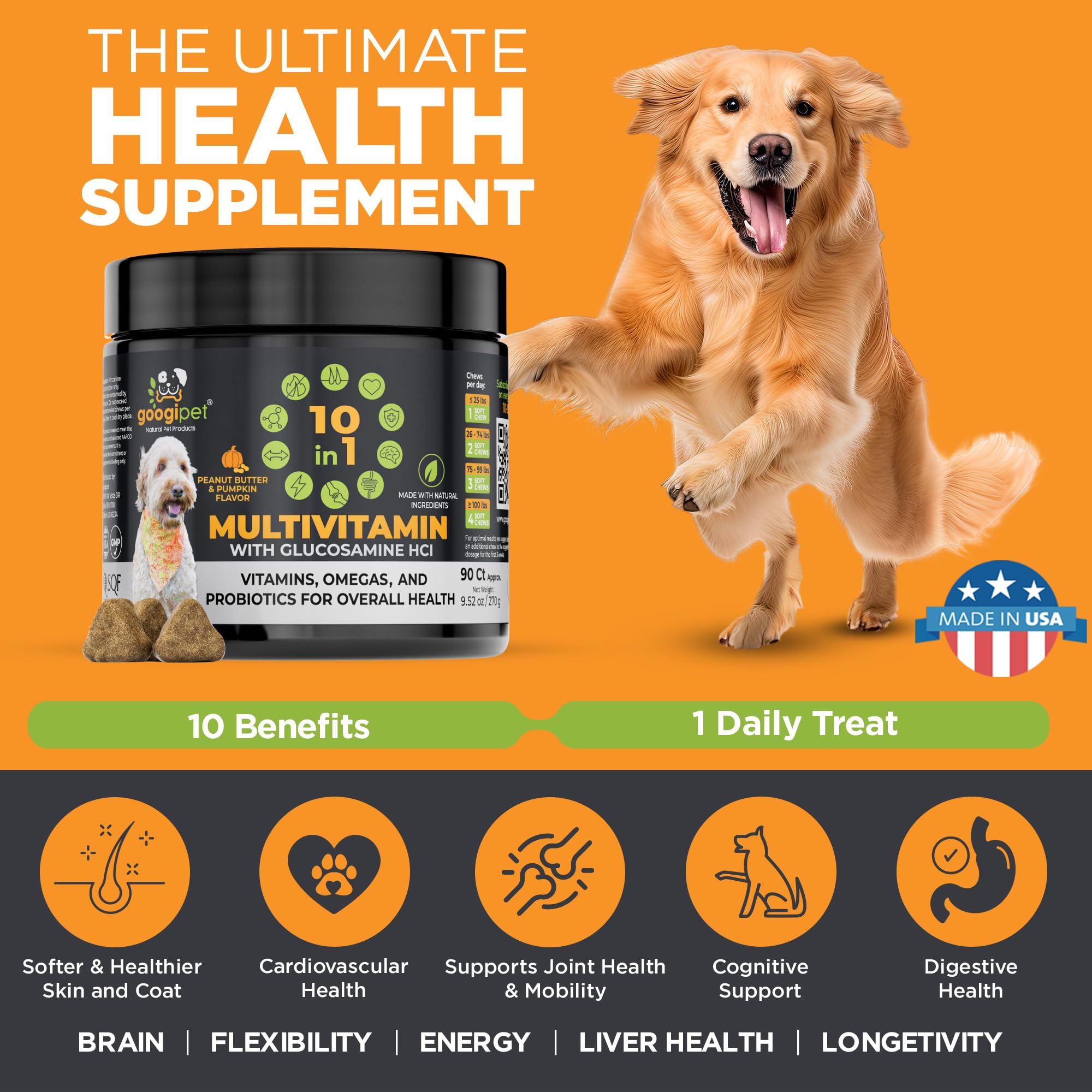Googipet omega rich chew promotes healthy skin and shiny coat