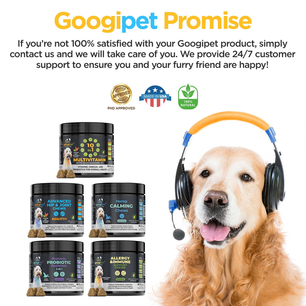 Googipet Premium Hip and Joint chews made in USA manufacturing label