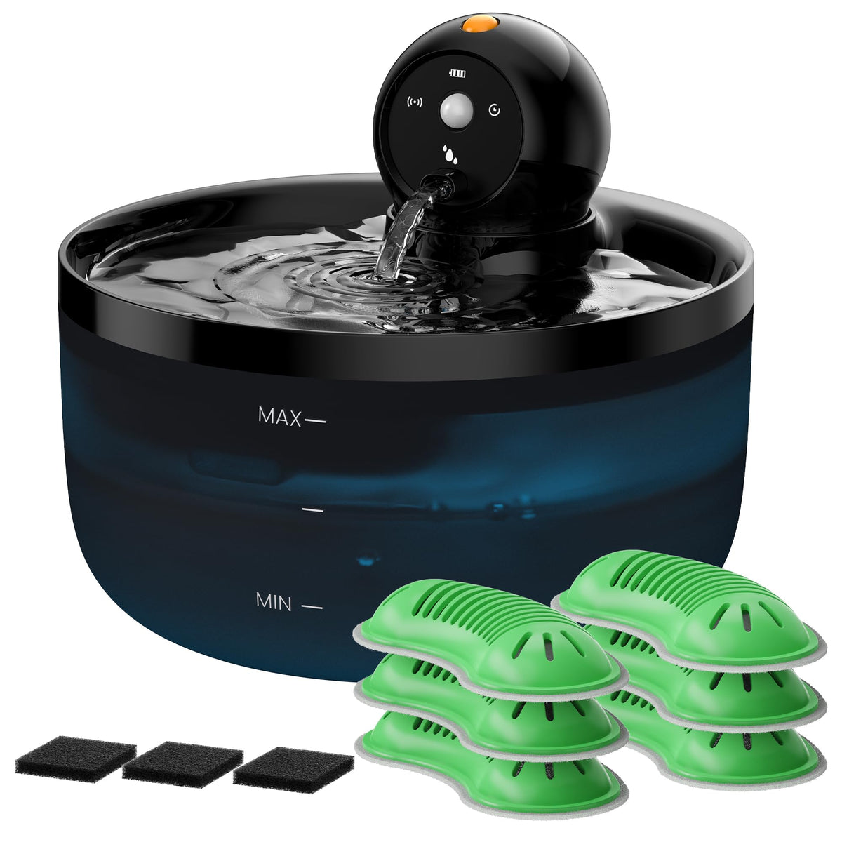 GOOIFUN cat fountain showing 88oz capacity for less refills and steady hydration.