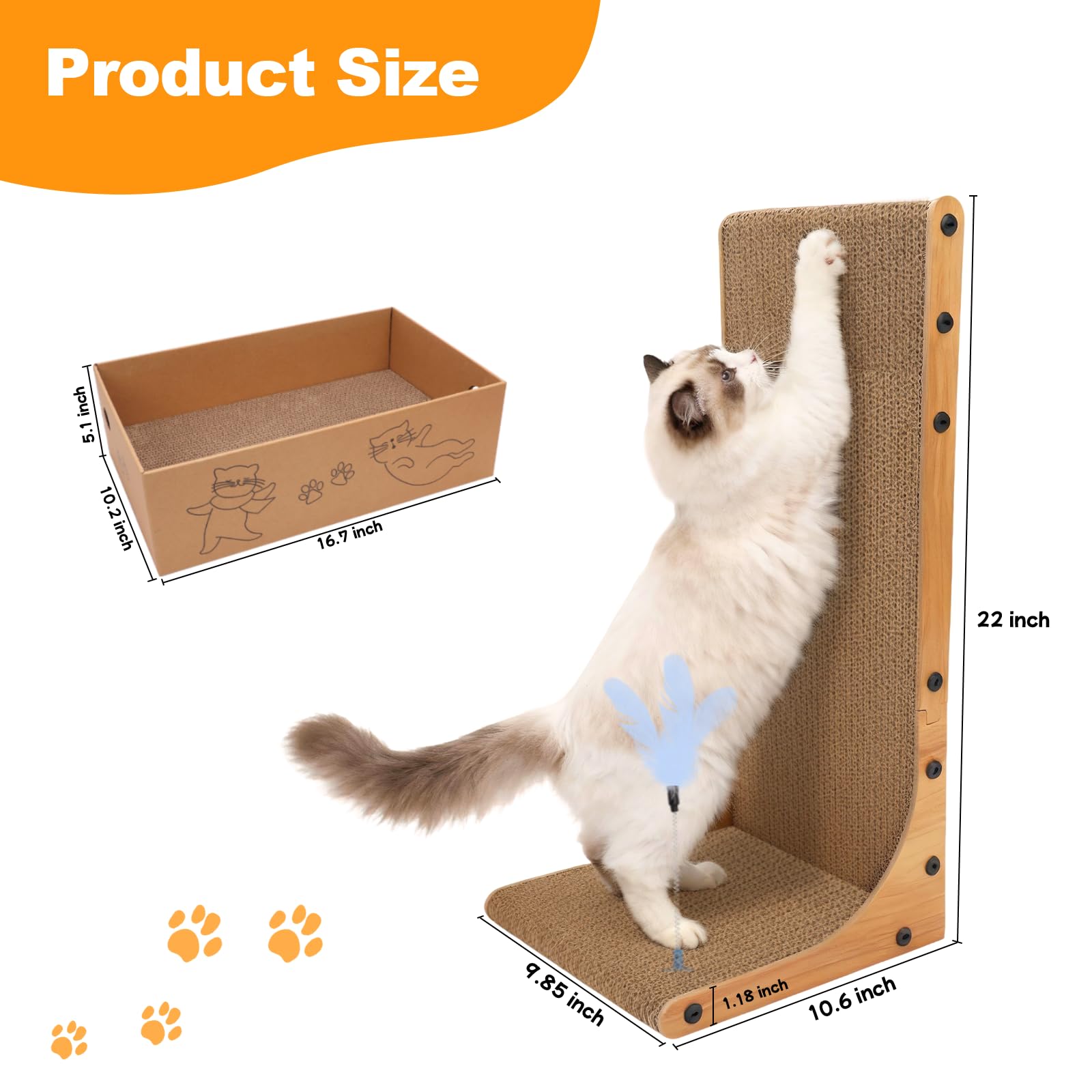Goosheep cardboard scratch pad 16-7in top view offers cozy resting and scratching.