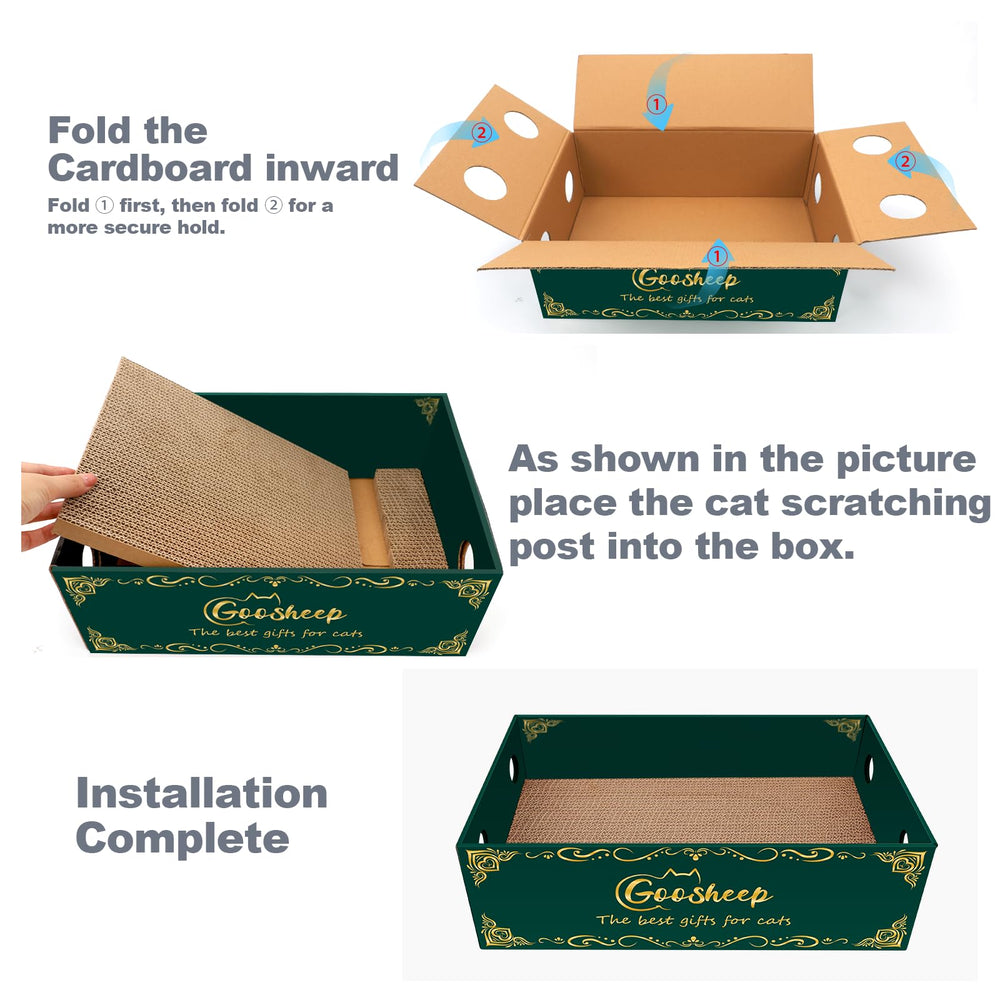 Goosheep cat scratching board sealed bottom prevents mess.