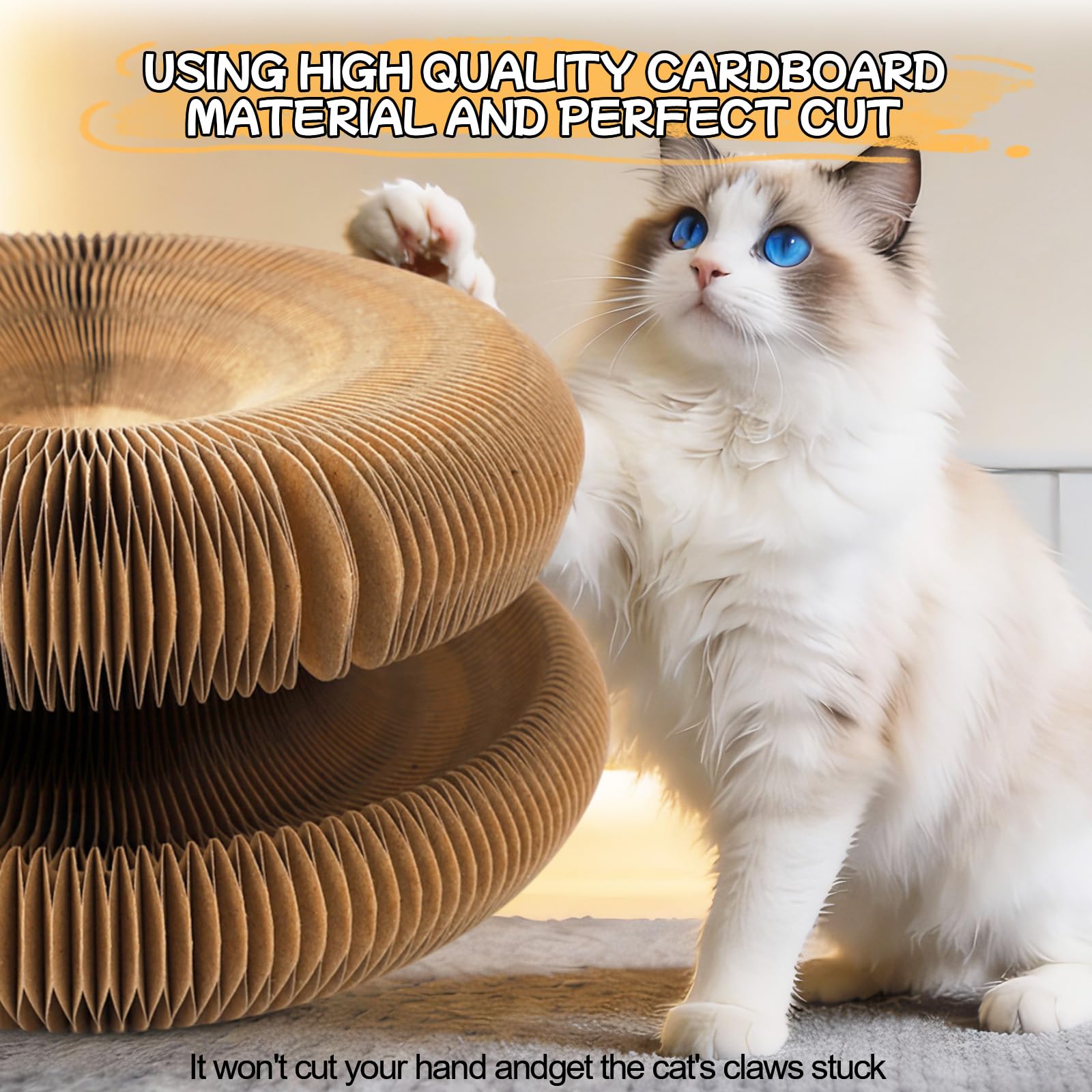 Goosheep durable cardboard scratcher withstands sharp claws for long-lasting use.