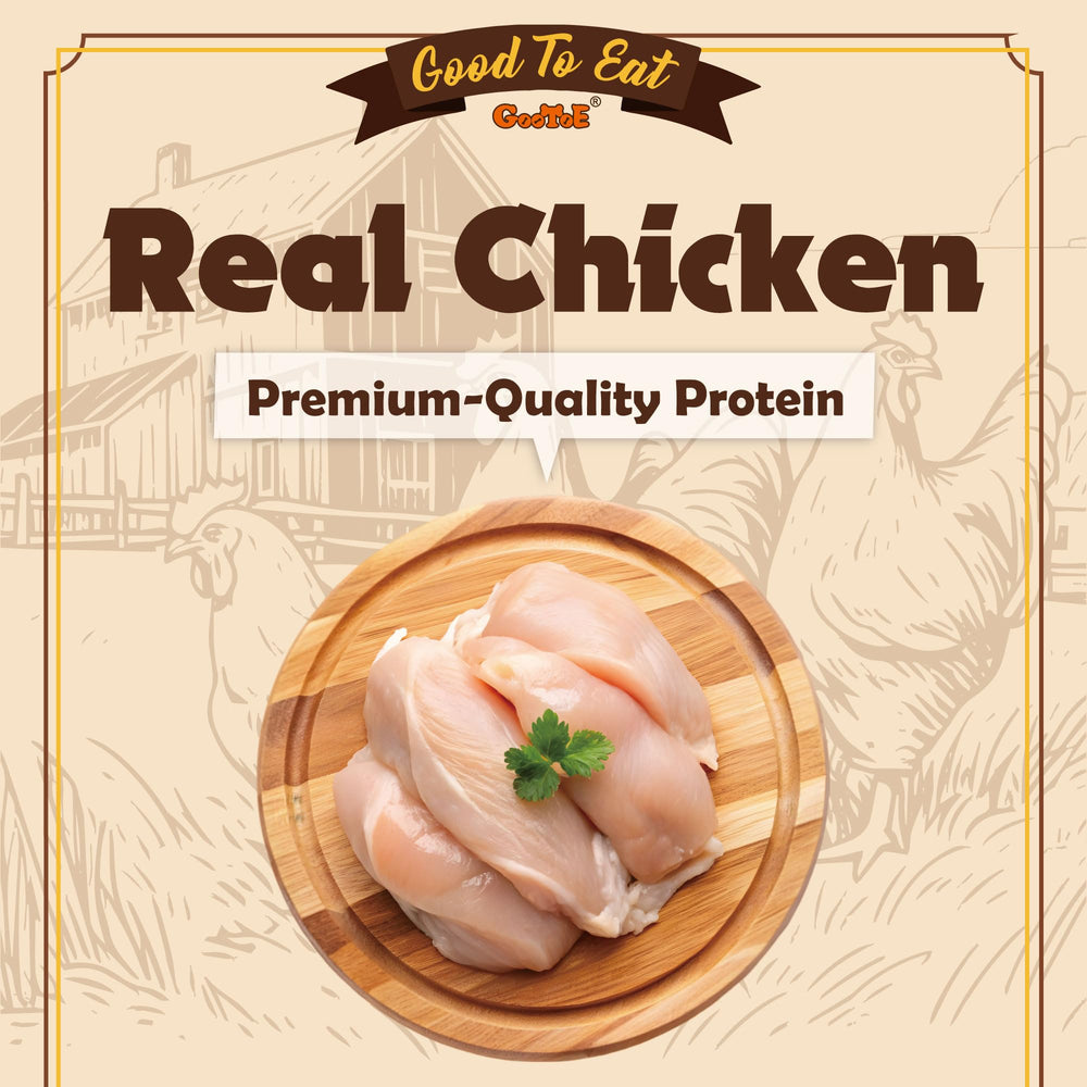 Gootoe high-protein chicken dog treats for active, energized dogs.