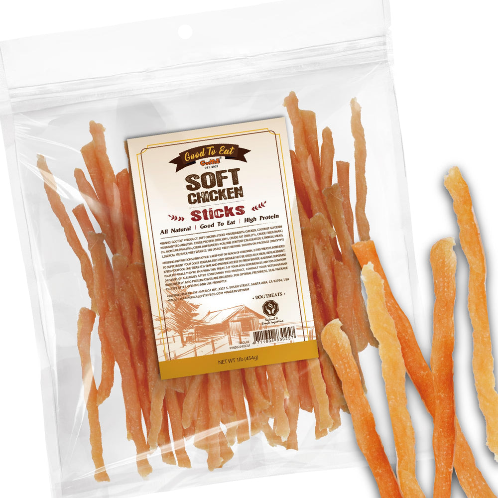 Gootoe Soft Dog Treats chicken jerky pack highlighting premium rewards.