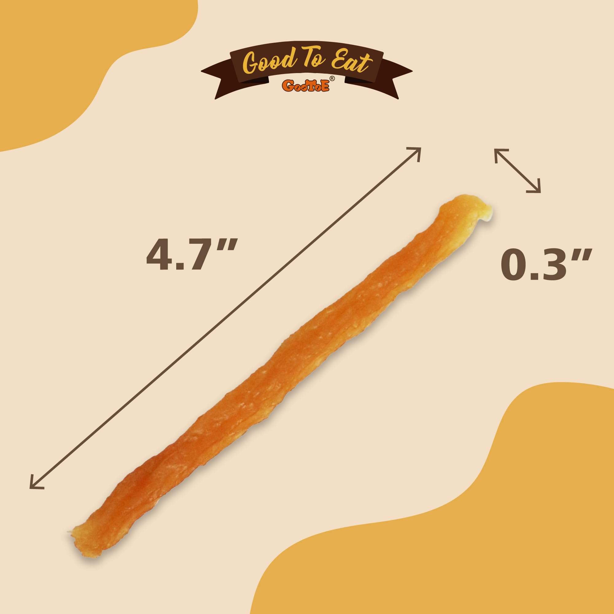 Close-up texture of Gootoe turkey tendon strip shows chewy consistency ideal for easy chewing.
