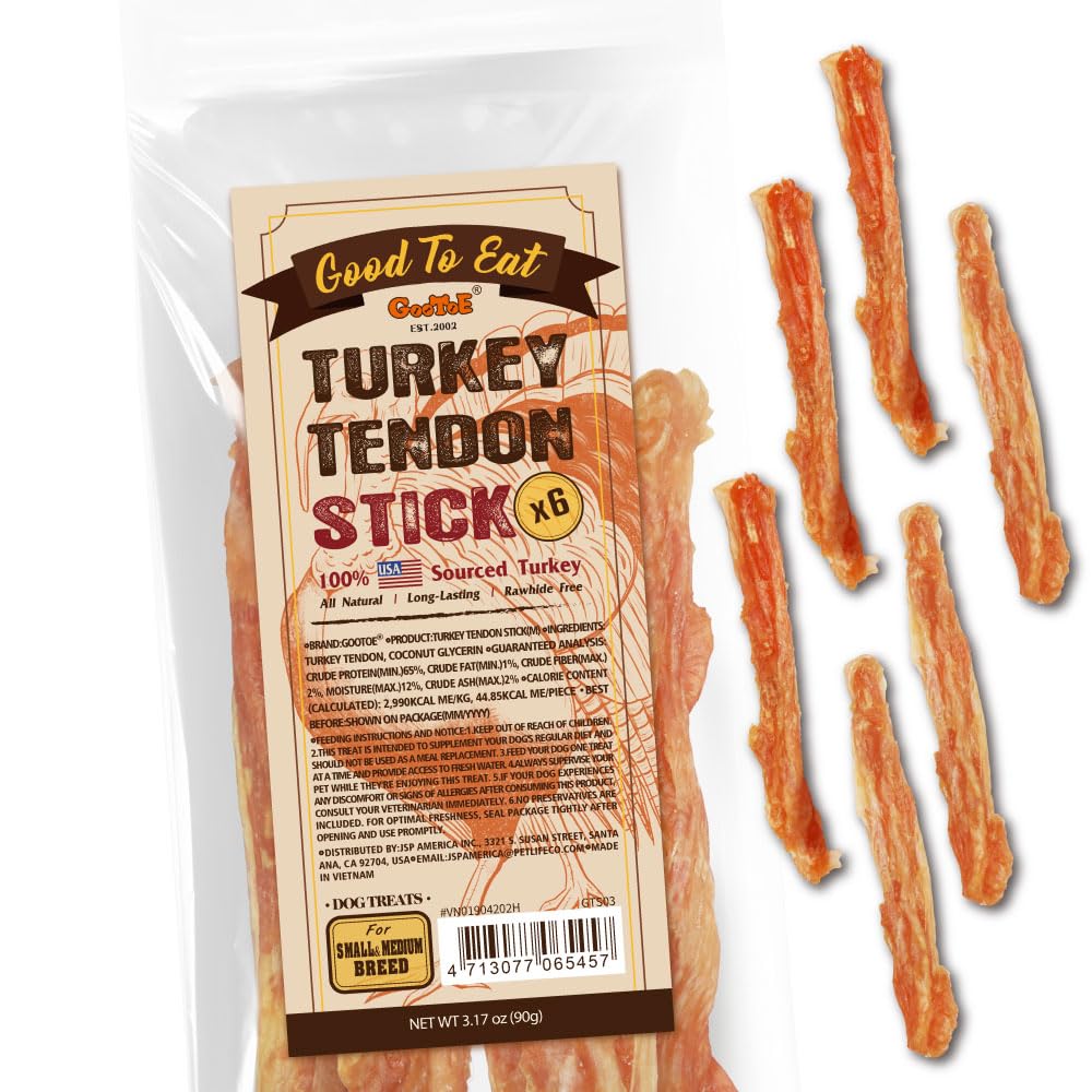Gootoe turkey tendon dog chew with a firm texture for longer chewing sessions.