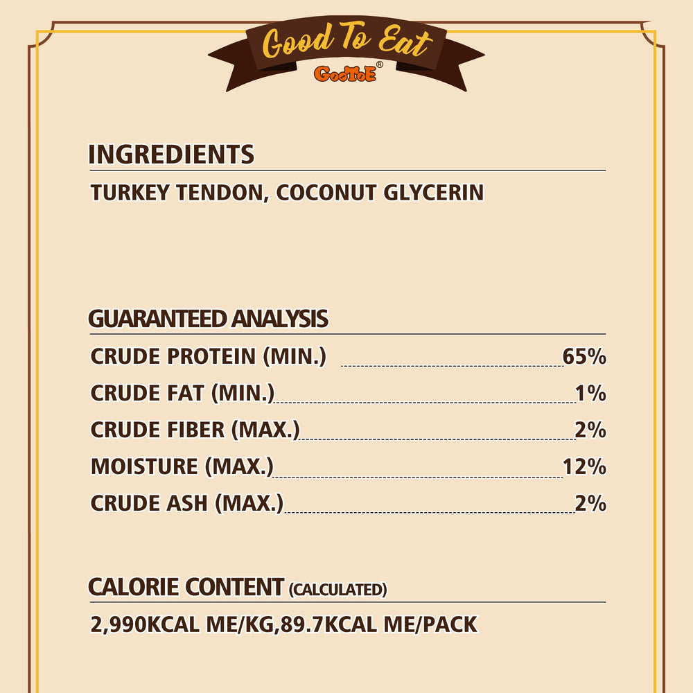 Gootoe turkey tendon ingredients info emphasizes single-protein natural formula.