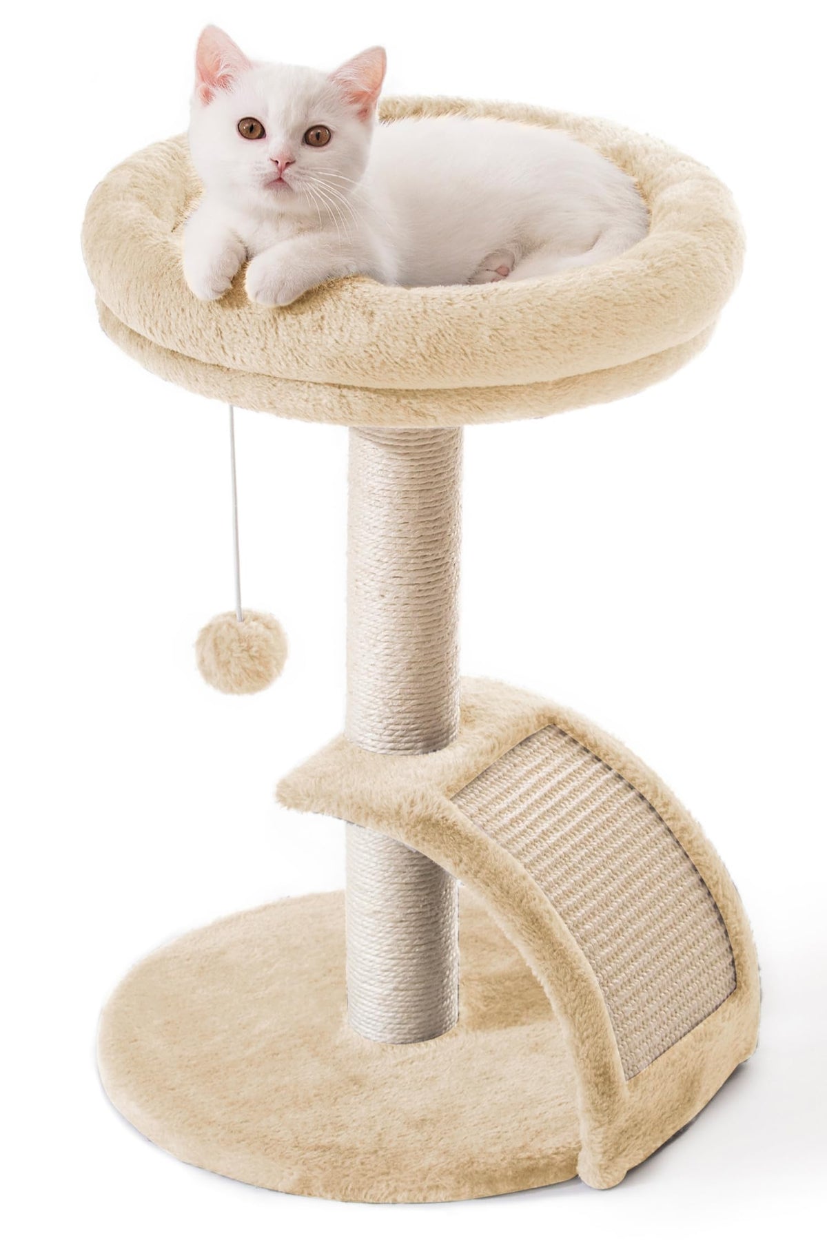 Goozii cat tower bed in beige provides cozy indoor naps.