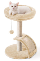 Goozii cat tower bed in beige provides cozy indoor naps.