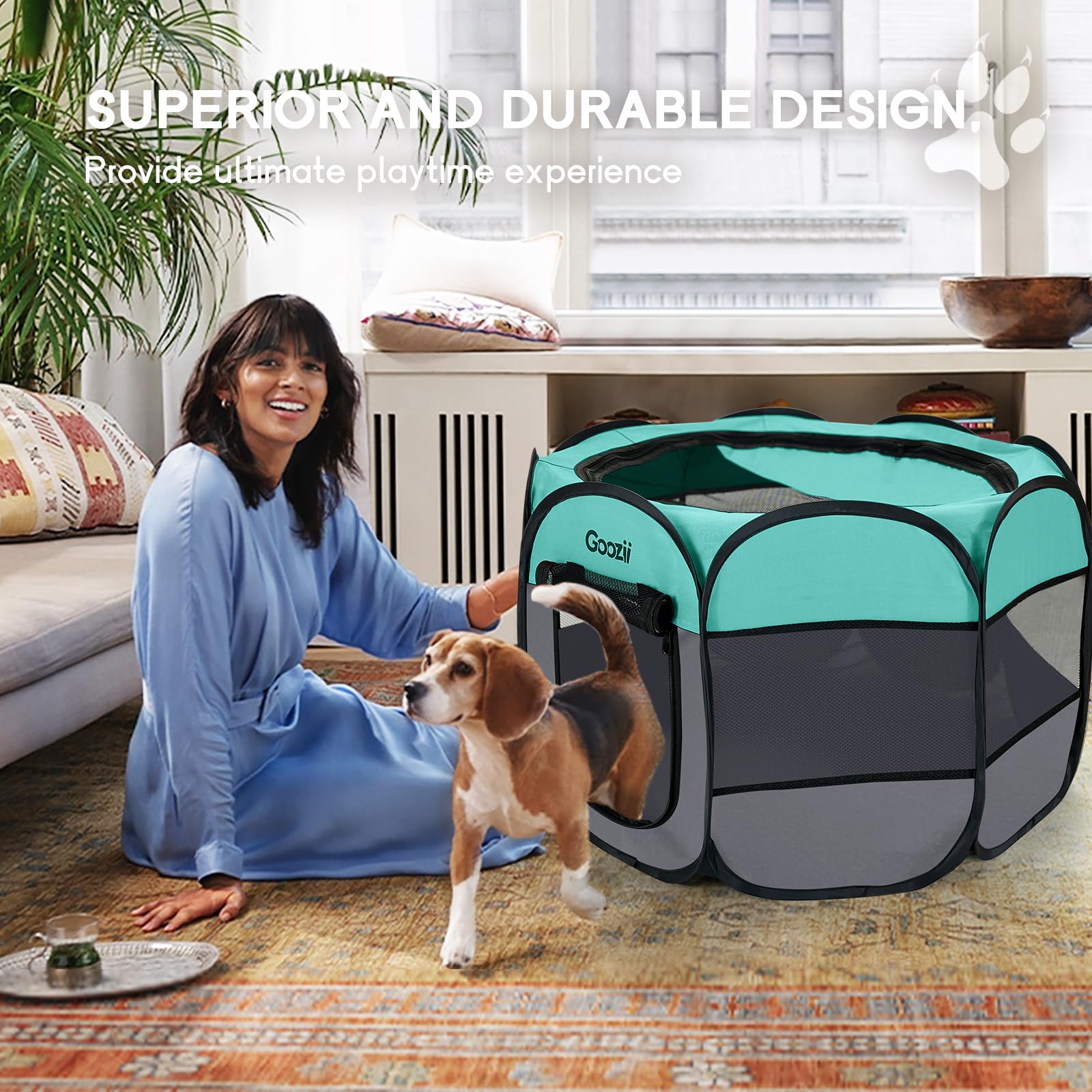 Goozii Pet Cat Playpen shows breathable mesh windows for airflow