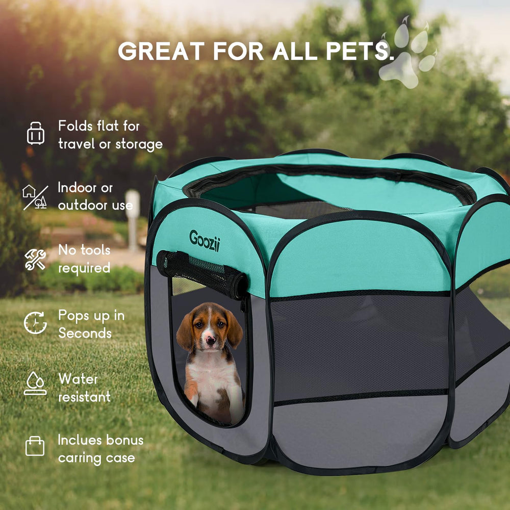 Goozii playpen unfolds in seconds with no assembly required.