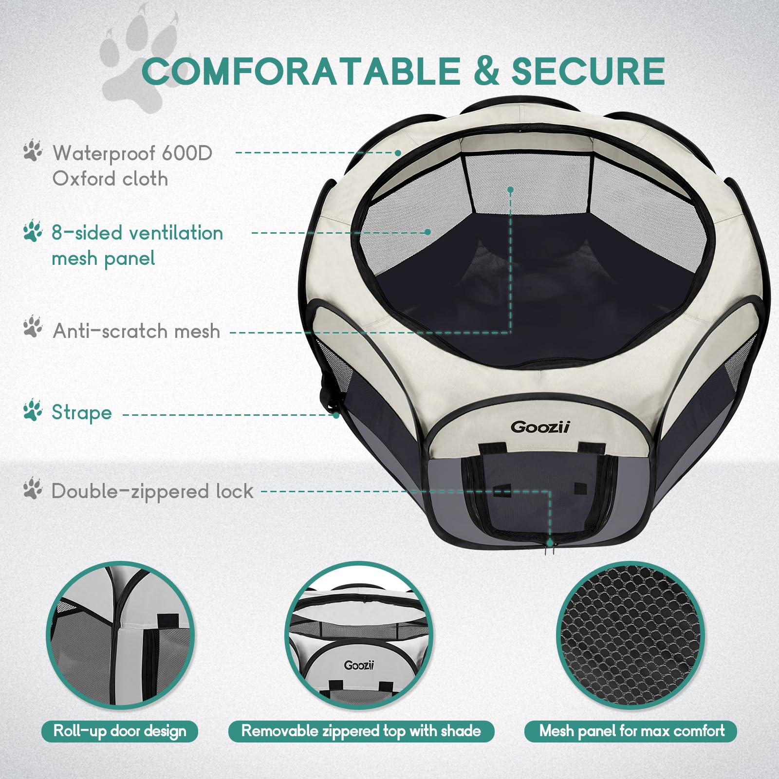 Goozii foldable playpen easy setup without tools.