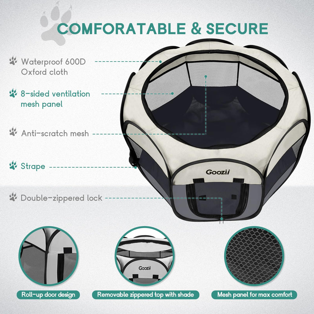 Goozii foldable playpen easy setup without tools.