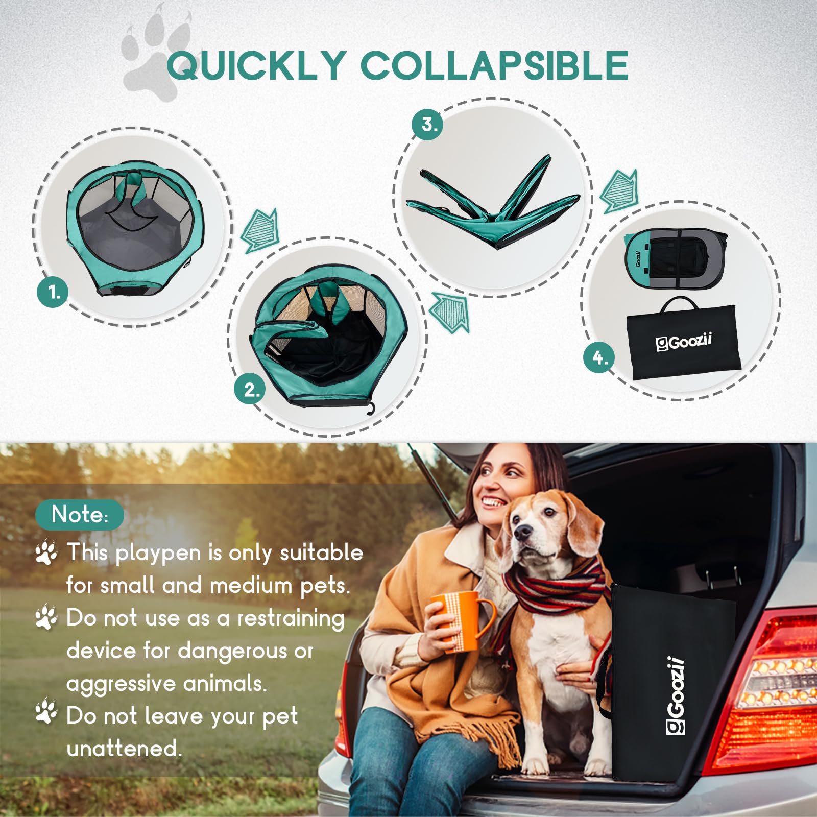 Goozii playpen suitable for indoor or outdoor use, great for travel.